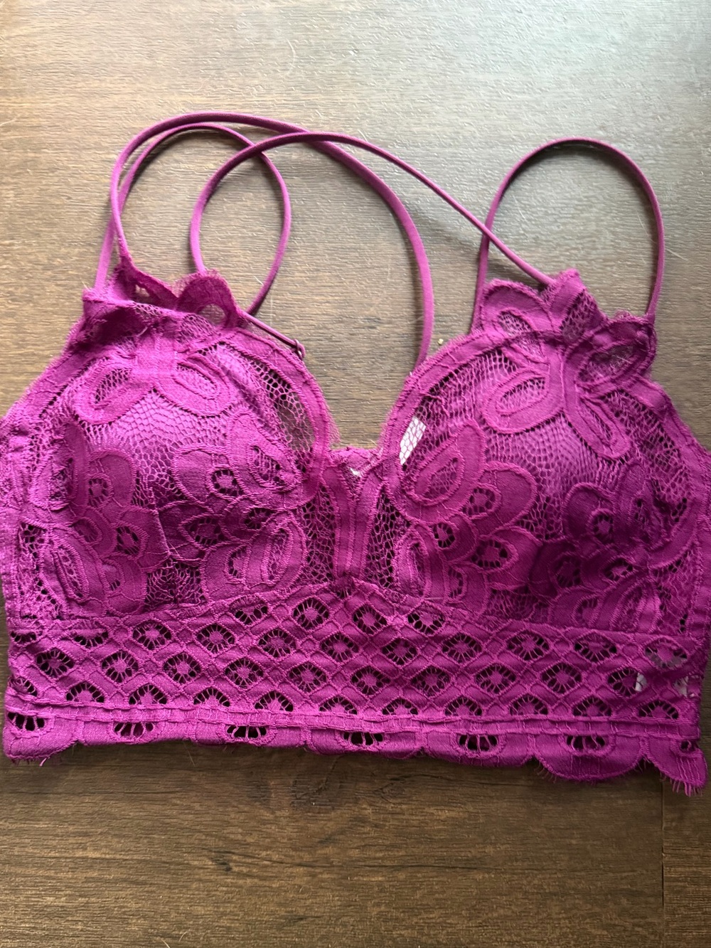 Zenana Sweet Muse Floral Crochet Lace Bralette With Cross Back Eggplant Size L - Picture 4 of 4